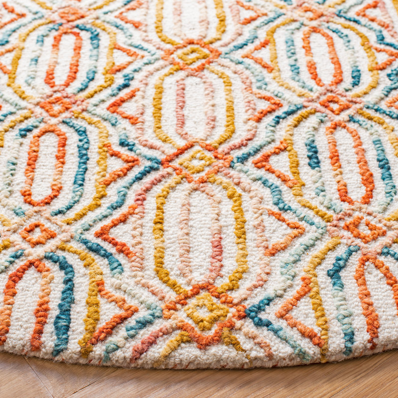 Rubalcava Hand Tufted Wool And Cotton Geometric Rug, Round 6'