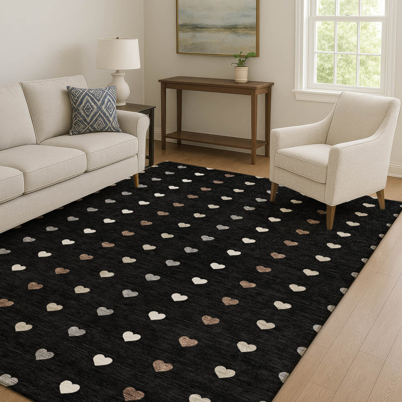 Tapis pour enfant Villers lavable à la machine de qualité supérieure, Noir, 9 pi x 12 pi