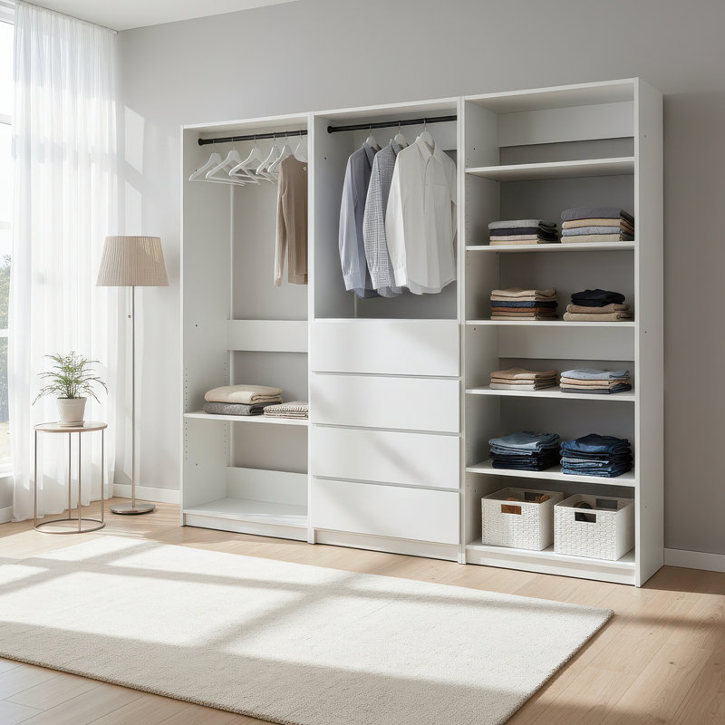 White Freestanding Walk in Wood Closet System