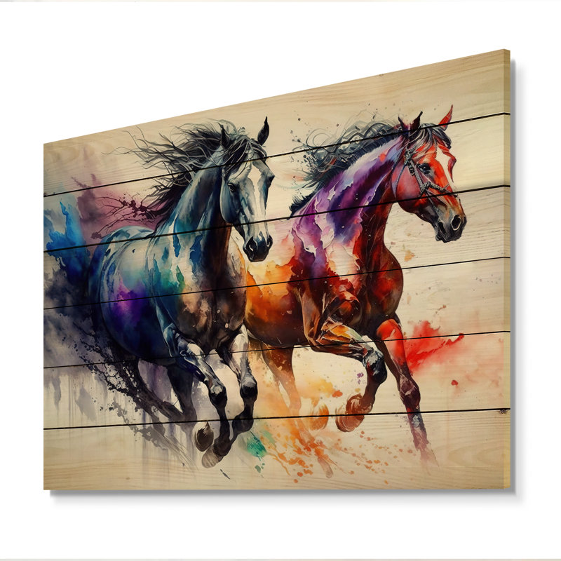 Tori Horses Courir II - impression sur bois sans cadre, H 30 po x l 40 po x P 1,5 po