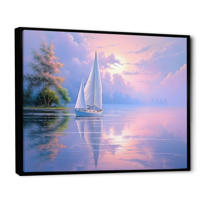 Voilier, voile, sérénade III sur toile, H 16 po x l 32 po x P 1 po, Cadre flottant noir