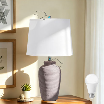 23.8"Ceramic Table Lamp Touch Control Bedside Lamp