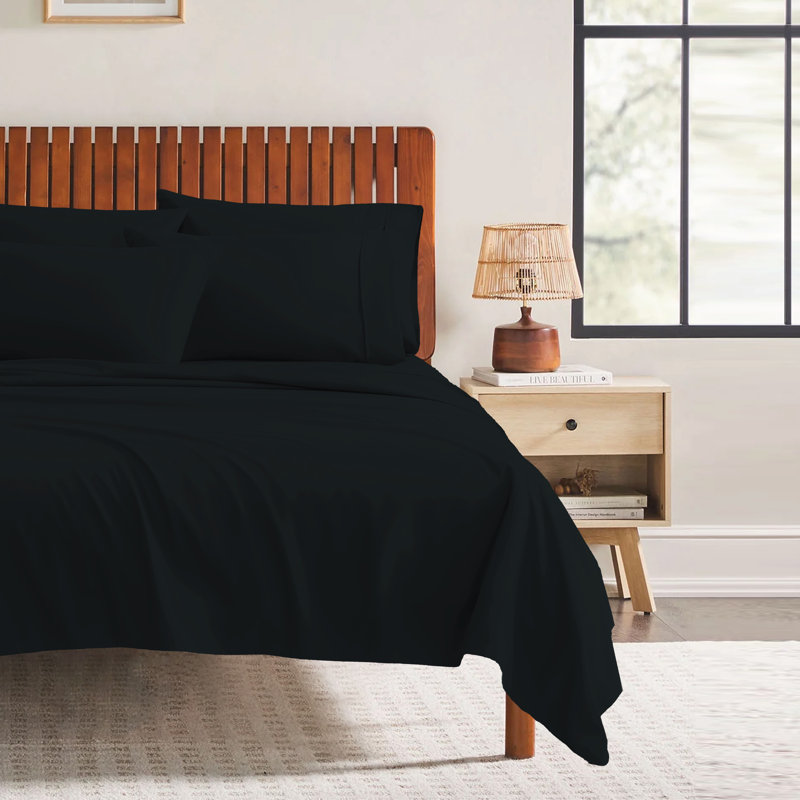 Ensemble de draps 4 pièces Paarizaat 8000 Series, Noir, Ensemble de draps pour taille de lit double avec t