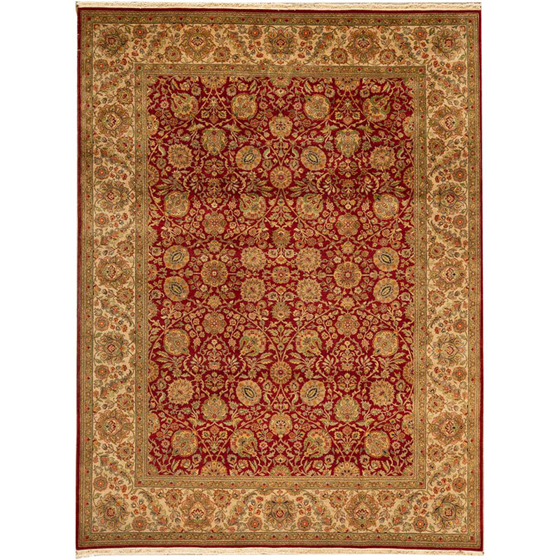 Tapis rouge et ivoire noué à la main de haute qualité