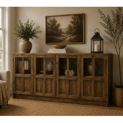 Rustic-Modern Solid Wood Bookcase & Cabinet - 84"