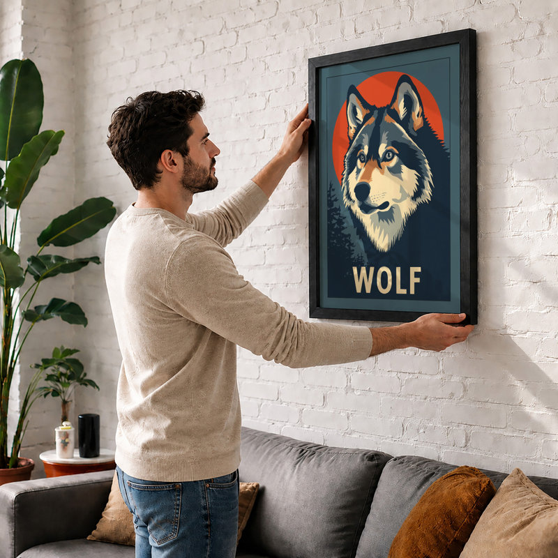 Wolf Head Icon Vintage - Print, A3 - 42.0 x 29.7 cm, White