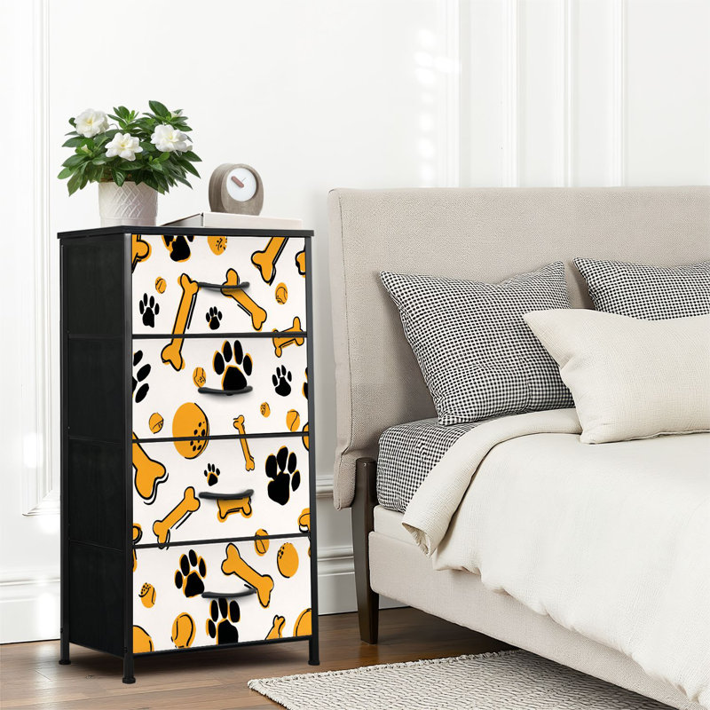 4 Drawer Dresser for Bedroom, Narrow Chest of Drawers, Wooden Top and Study Iron Frame 18"x37.5"-(WxH)