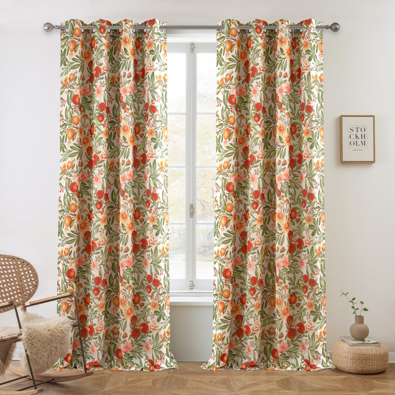 Hansfried Floral Blackout Thermal GrommetCurtain Panels, 52" W x 96" L