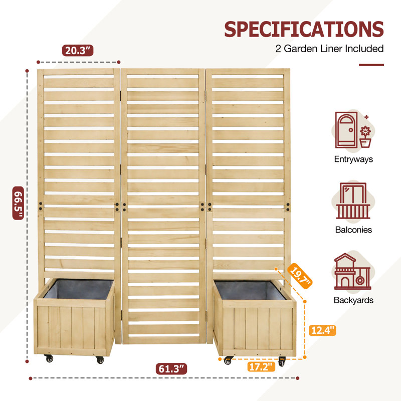Écran d'intimité pour clôture en bois beige H 66,5 "x l 61,3" avec 3 panneaux inclus