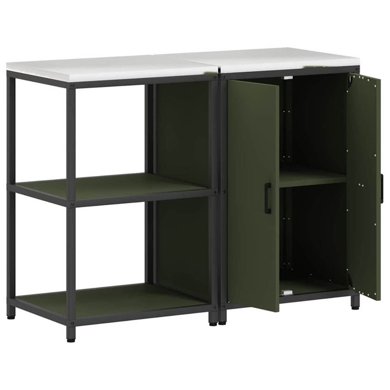  Kitchen Storage Set With Shelf 2 Pcs Black 120 X 50 X 92 Cm, Olive Green