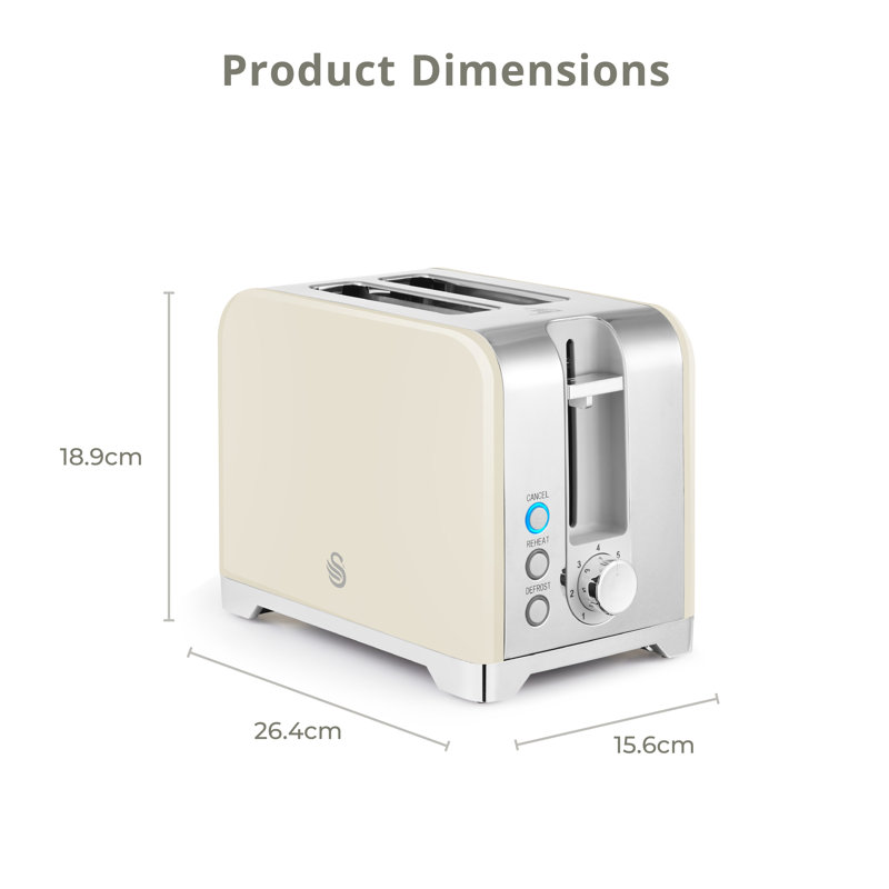 Swan  Solace 2 Slice Toaster, Premium High Gloss Finish, 7 Browning Levels, Defrost, Reheat and Cancel Functions, Non-Slip Feet, Self-Centring Function, 930W
