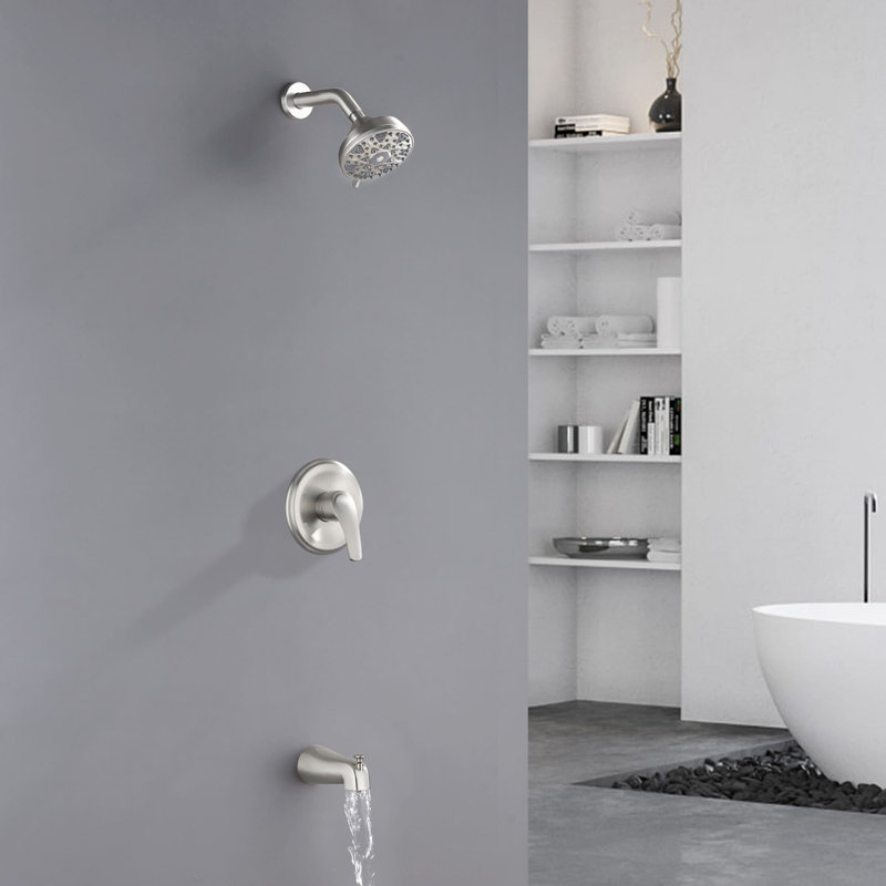 Wall Mount Tub Shower System Single Handle Shower Faucet Set High Pressure Brass Shower Trim Kit With Rough-In Valve