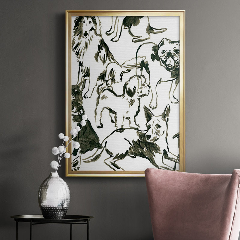 «Canine Collage I», impression sur papier, Or, H 24,5 po x l 18,5 po x P 1 po