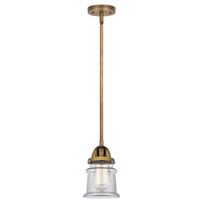 Mini-luminaire suspendu avec tige 1 lumière 6 po Nouveau 2 - Alvi - ampoule non incluse, Laiton brossé, Clair