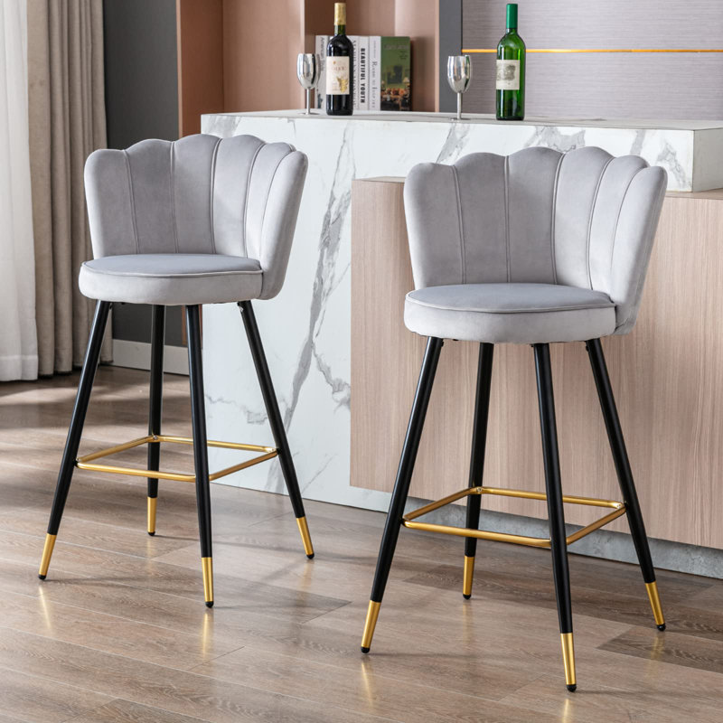 Bowdoin Upholstered Counter Stool with Metal Frame, Grey/Brown/Blue