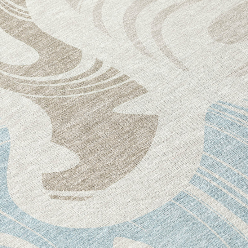 Machine Washable Indoor/Outdoor Chantille ACN2852 Abstract Rug, Ivory, 3' x 5'