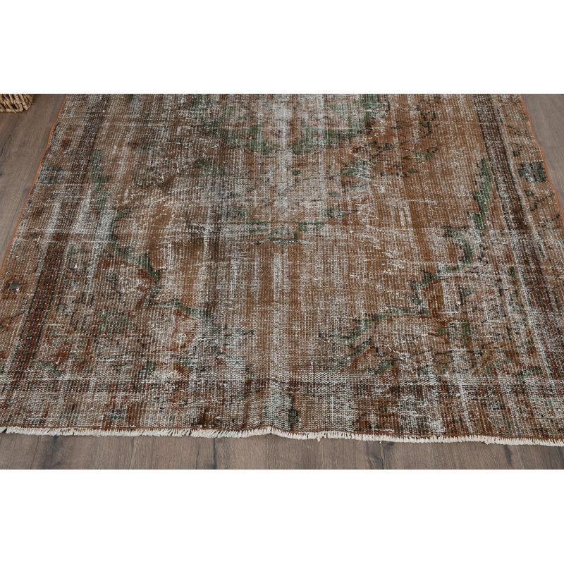 6.3x9.7 Ft Brown Wool Rustic Patchwork Rug, Large Area Rug
