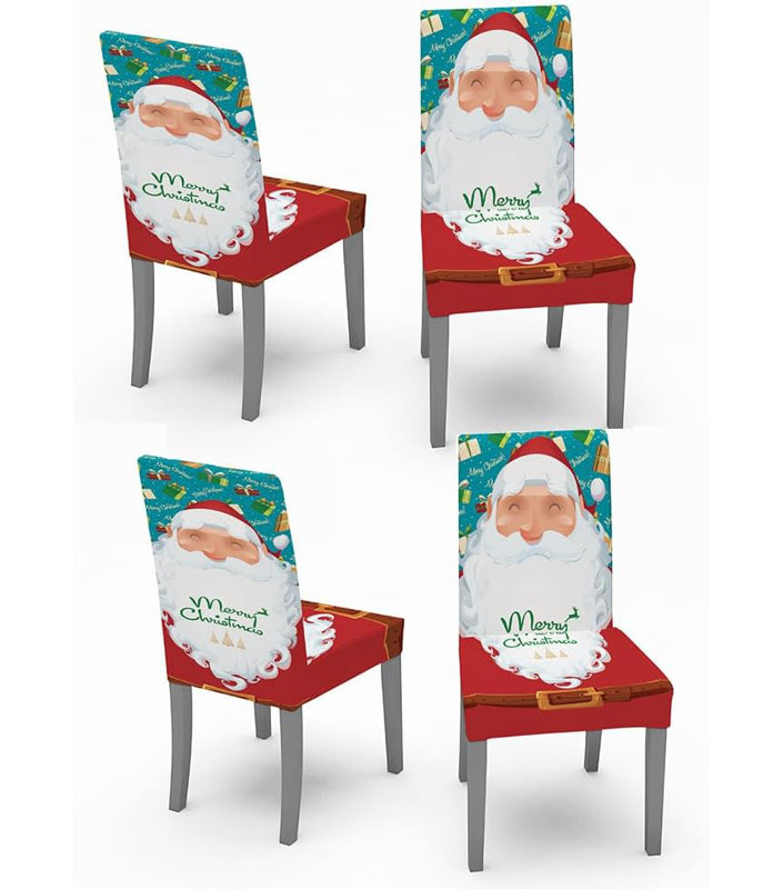 Housse de chaise de Noël 4 pièces, Rouge / Blanc
