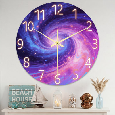 Abstract Galaxy Swirl Purple Blue Pink Stars Space Pattern Ultra Clear Glass Wall Clock