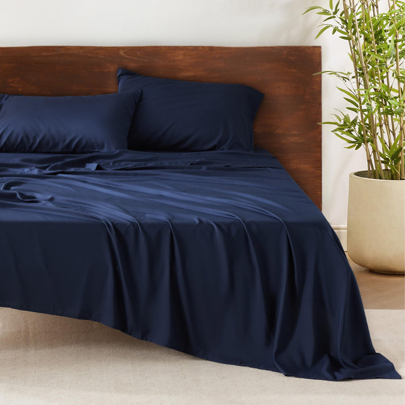 Bedsure Polyester & Rayon Derived from Bamboo Sheets, Queen Sheet Set with 2 Pillowcases, Navy