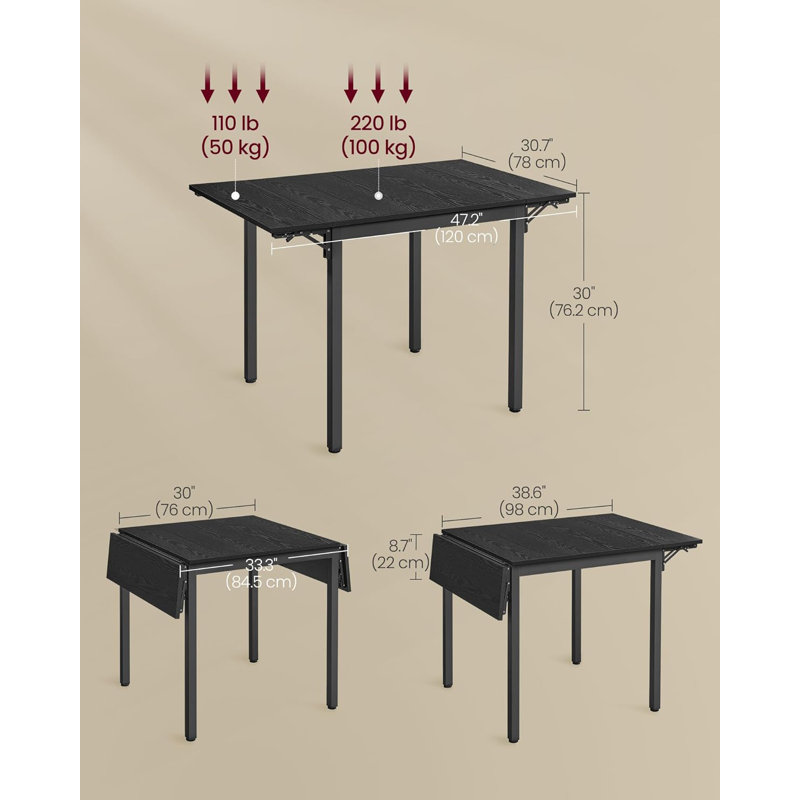 Brimmer Metal Base Dining Table, Black, Black