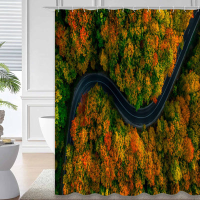 Thick Road Fall Nature Environment Air Birch Autumnal Forest Autumn Shower Curtain with 12 Hooks