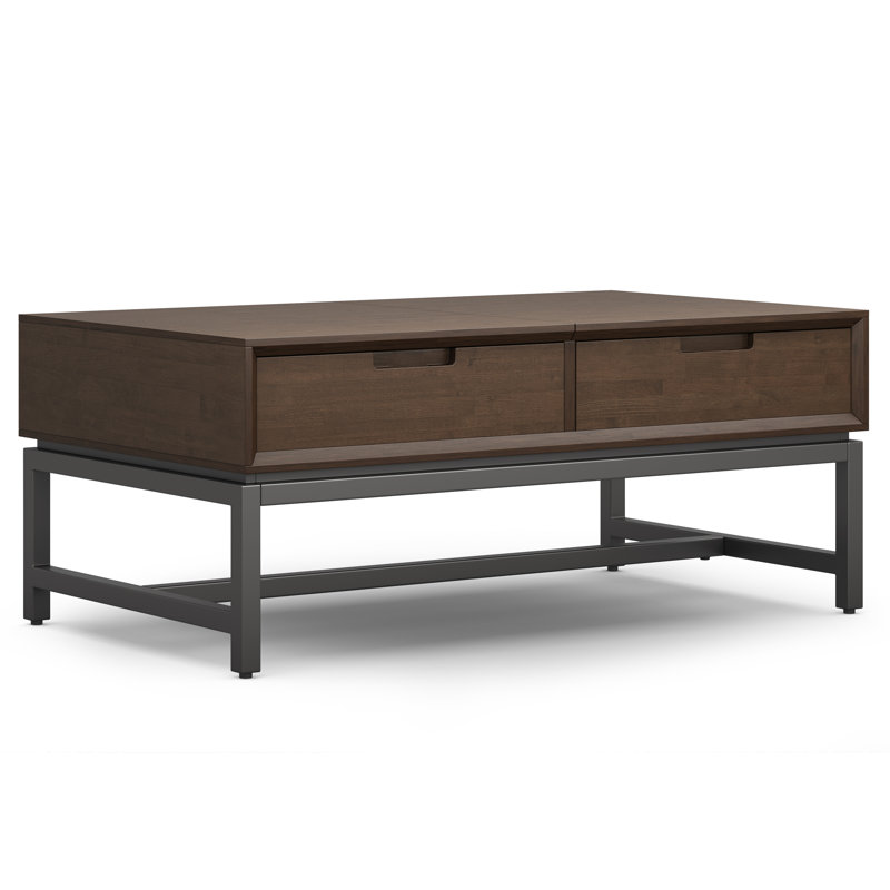 Walnut Brown Lift-Top Coffee Table with Metal Base and Storage
