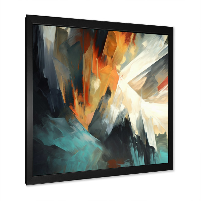 «Orange and Blue Abstract Mixed Colors I - Minimalisme», reproduction sur toile, H 30 po x l 30 po x P 1 po, Cadre photo noir