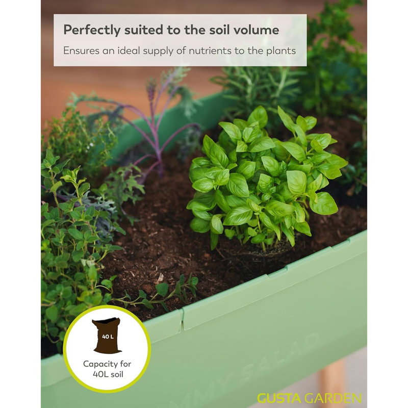 Sammy Salad Raised Bed Planter for Green Leaves, Removable Lid, Self-Watering, 15L Water Tank, 40L Soil, Green