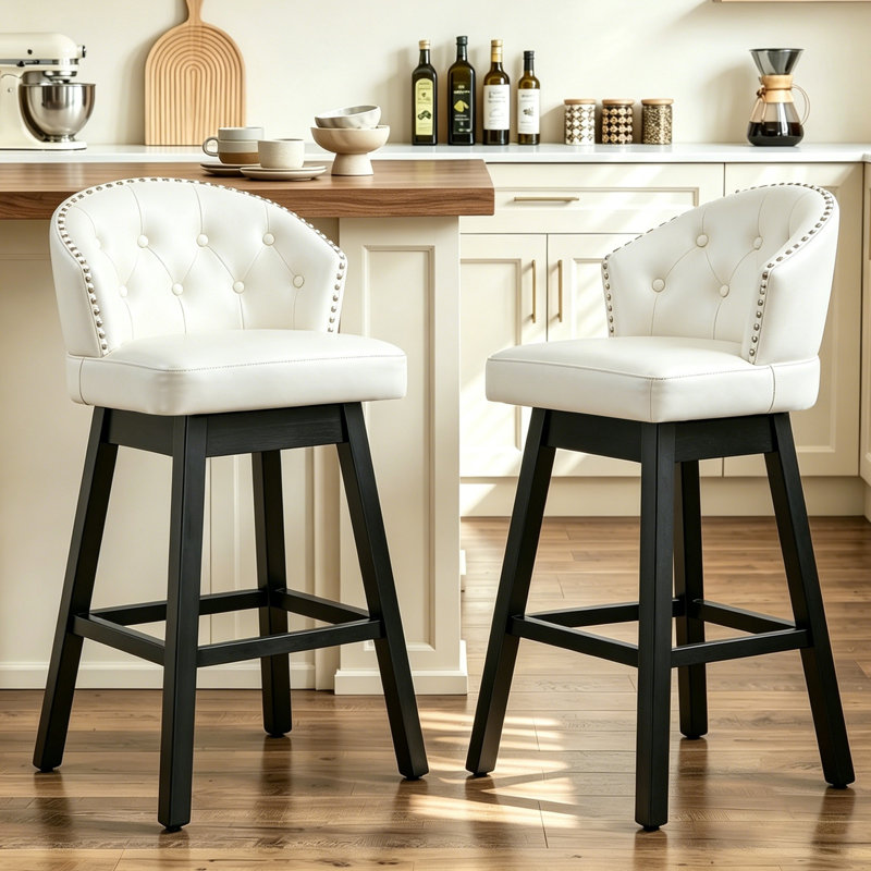 Tabourets de bar rembourrés avec structure en bois massif Aadhvika, Tabouret de bar (siège d'une hauteur de 28 po)
