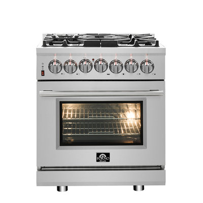 Cuisinière à combustion double 30 po, 5 brûleurs, 4,32 pi³ Massimo Véritable four à convection, friteuse à air et plaque chauffante