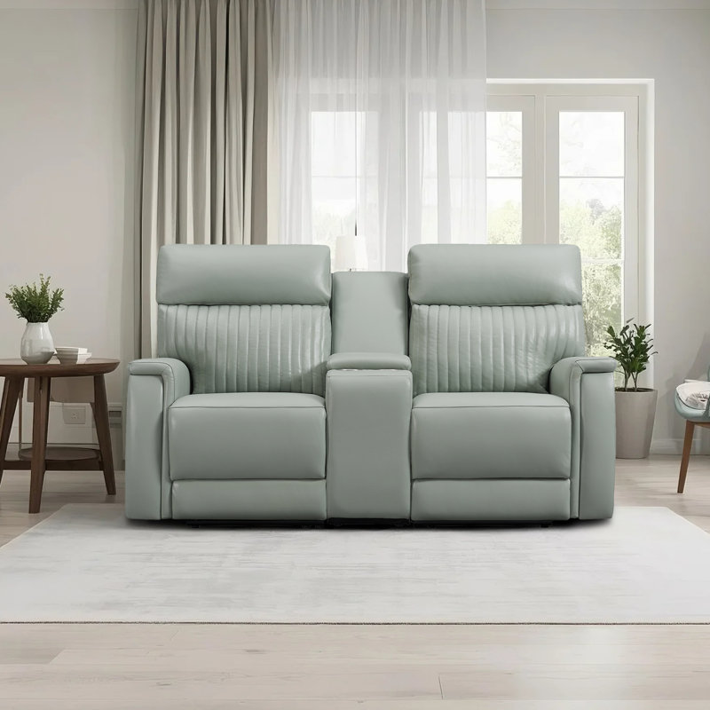 74‘’ One Harr Reclining Sofa Genuine Leather Power Triple-Motor Reclining Loveseat with USB & Type-C Ports and Drop Down Table Tray