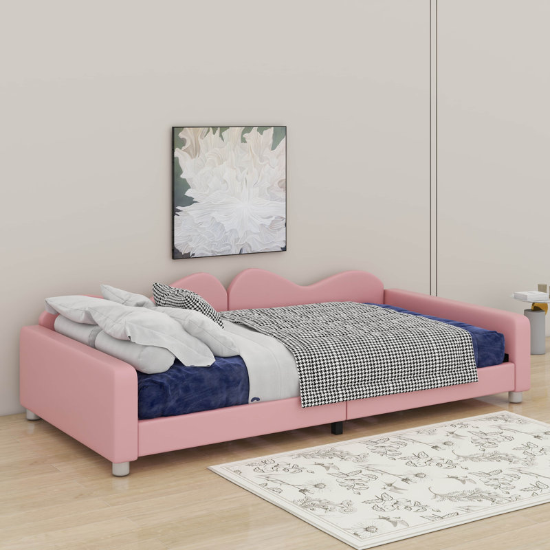Canapé-lit simple en tissu sherpa rembourré avec dossier en forme de nuage, Lit simple, Rose