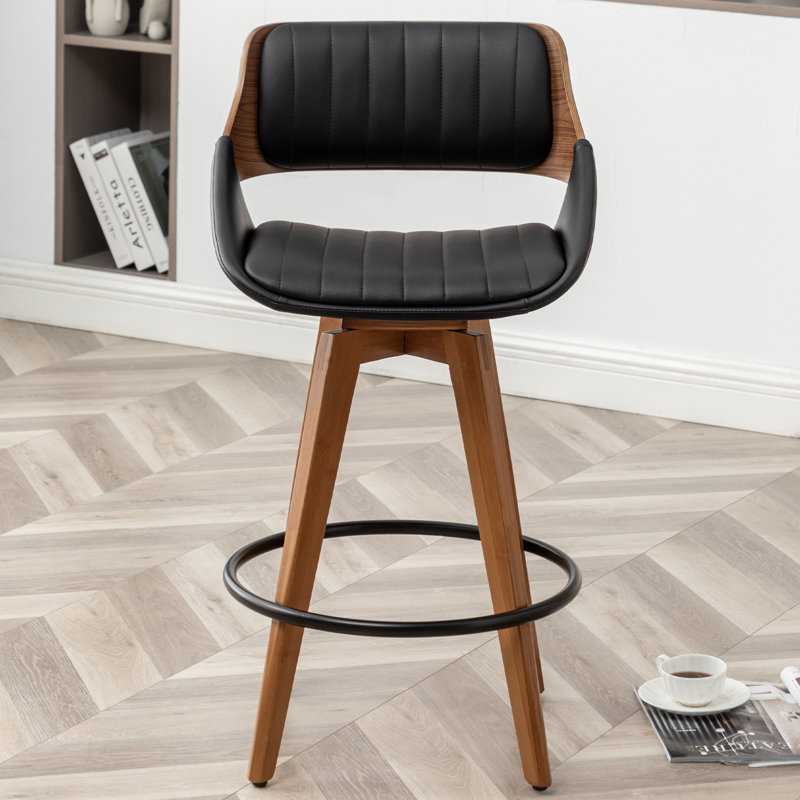 Omar Swivel Upholstered Modern Stool, Black, Counter Stool (25.6" Seat Height)