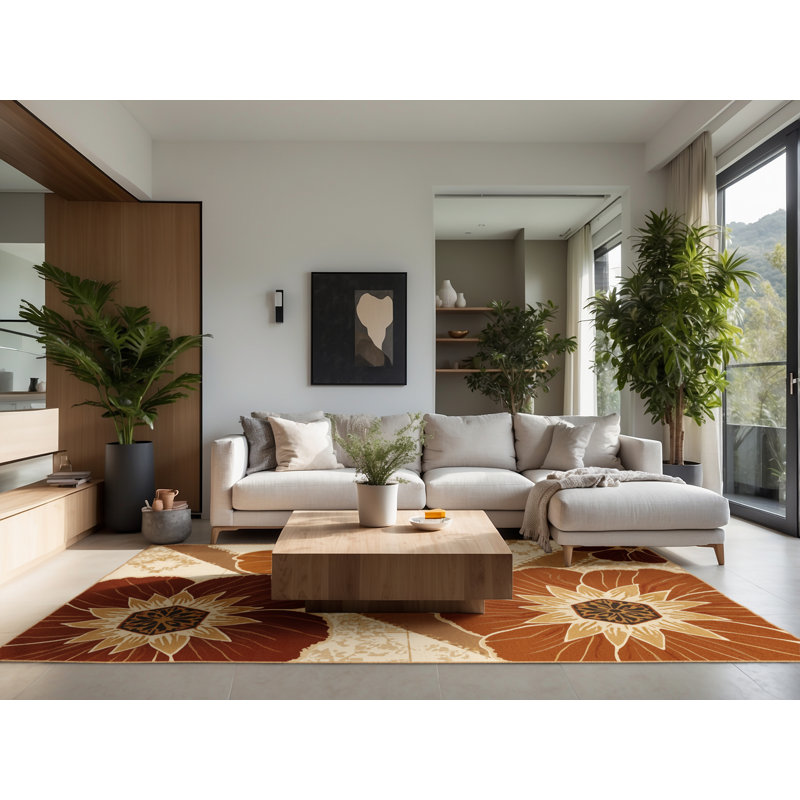 Tapis marocain doux et moelleux d'inspiration globale Marigold Odenton en brun - reliure brun clair, 6' Square