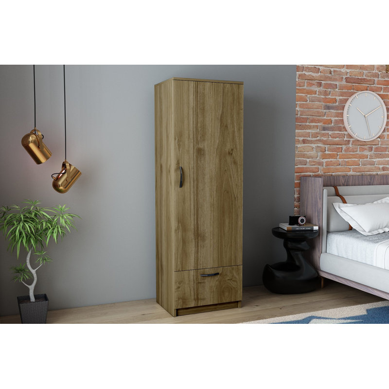 Élégante garde-robe en noyer avec de nombreuses tablettes de 19,7 po x 73,6 po x 18,5 po | 100% panneau de particules enduit de mélamine, épaisseur: 0,7 pouce | Fixation murale, conception traditionnelle de couleur unie, parfaite pour toute chambre à coucher