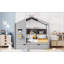 Lit double en bois avec lit gigogne et tablette de rangement, design moderne pour enfants en gris, durable et sécuritaire-150552496-150552501