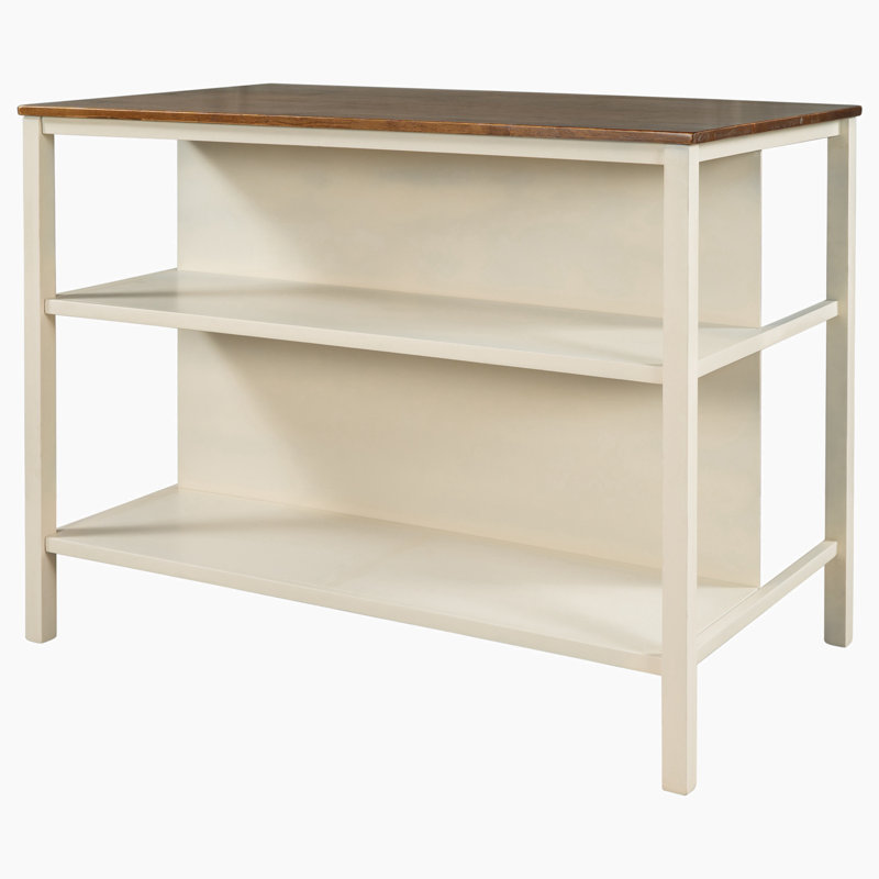 Solid Wood Kitchen Island, Cream White, Walnut