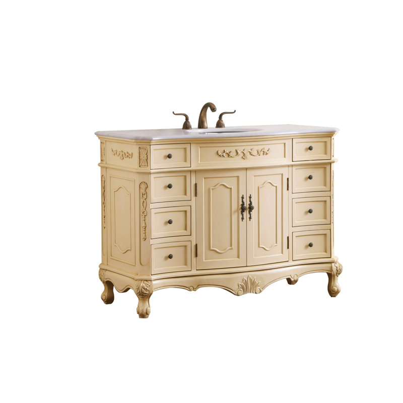 Ensemble de meuble-lavabo simple 48 po Lunette, Beige antique clair, Blanc/brun