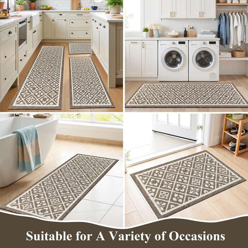  Tapis de cuisine antidérapant et lavable antidérapant (ensemble de 3), Tan