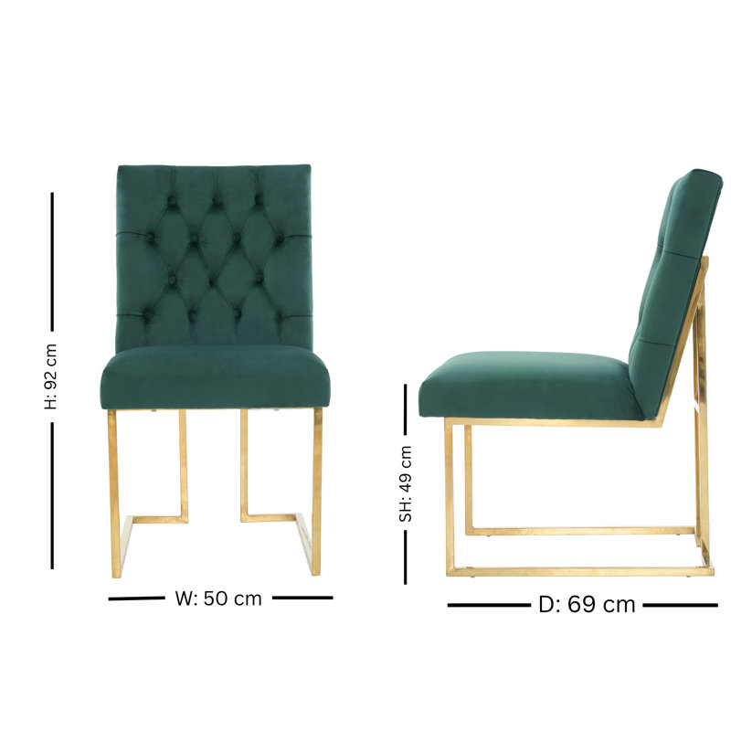 Luxury Tufted Velvet Dining Chair With Gold Frame, Green