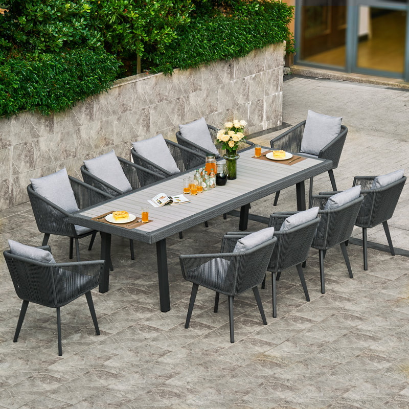 Rectangular Patio Dining Set with Cushions, 10