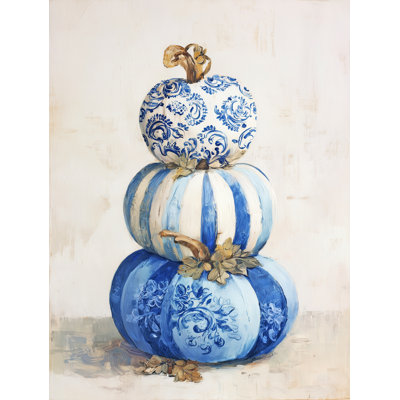 «Stacked Blue Porcelain Pumpkins», art mural sur toile tendue