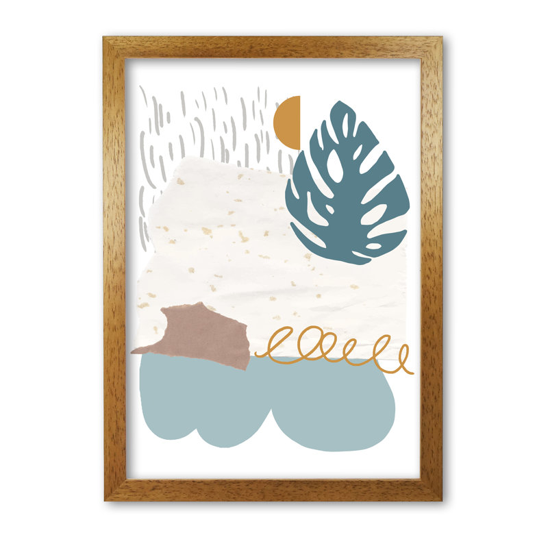 Reef Shapes Abstract 1 Piece Wall Art, 42 cm H x 30 cm W x 5 cm D, Honey Oak Frame