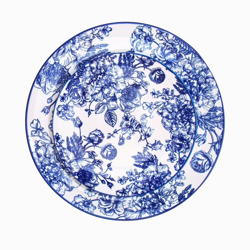 White and Blue Porcelain 12-Piece Dinnerware Set, Service for 4