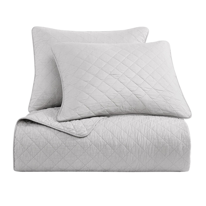 Gray Twin Cotton Diamond Quilted Quilt Set