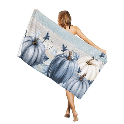 Thanksgiving Watercolor Pumpkin Beach Towel Oversized Pool Towels,Quick Dry Absorbent Large Beach Blanket Soft Sand Free Bath Towel, 32 x 63 inAnd a canvas bag with the same printed beach towel will be given as a gift