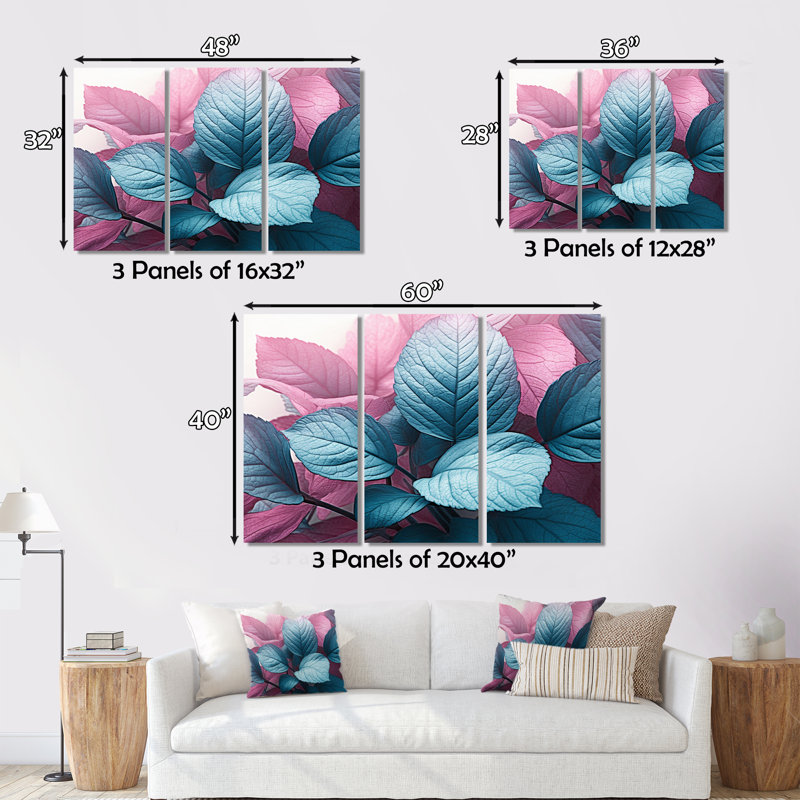 «Pink Turquoise Leaf Of Splendor» - ensemble de décorations murales florales en métal