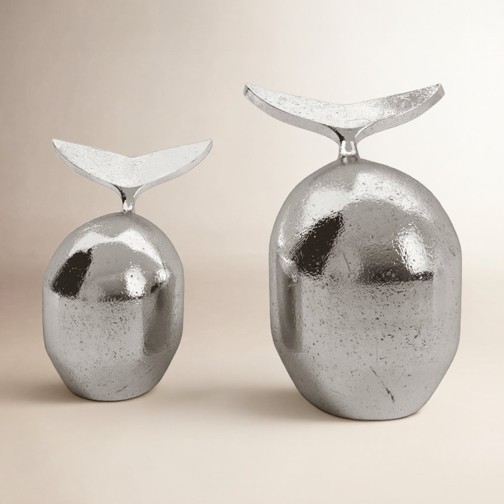 Lychee 2-Piece Whale Sculpture, Silver