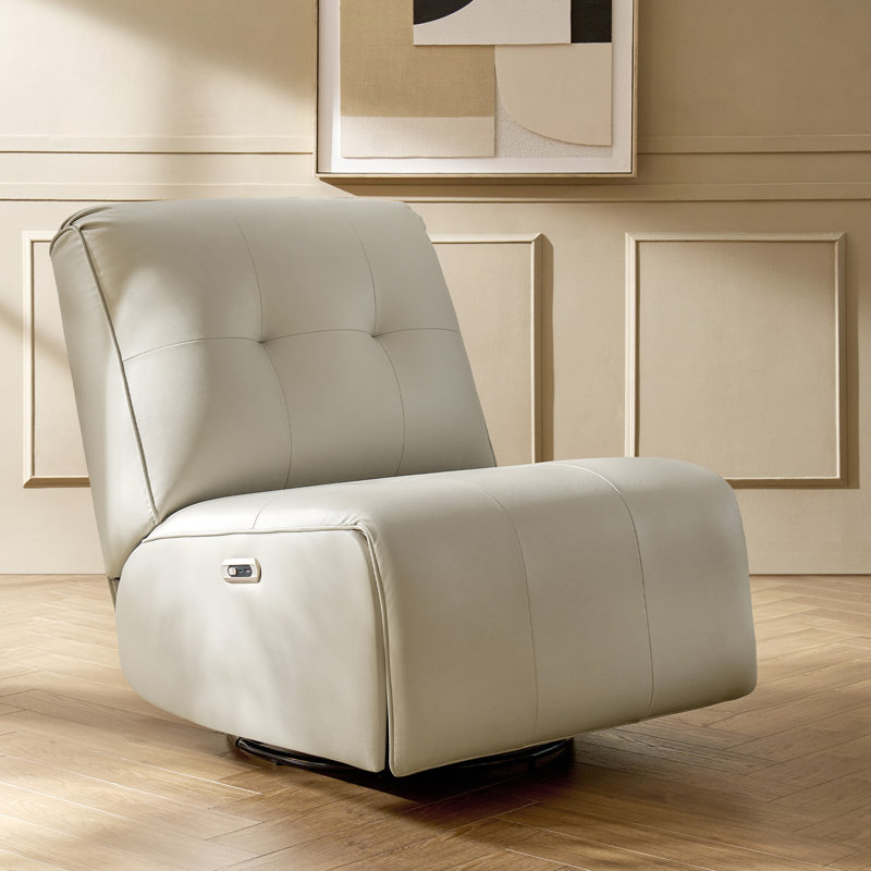Adamira Modern Faux Leather Swivel Rocker Power Recliner with USB Ports, Ivory